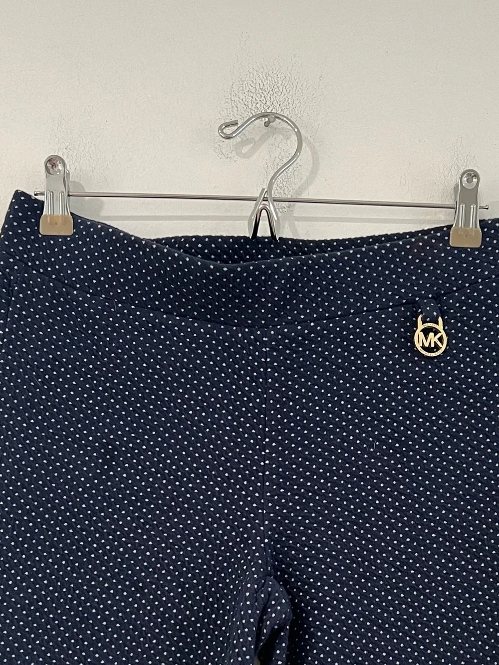 Michael Kors Navy Polka Dot Stretch Leggings with Gold Logo